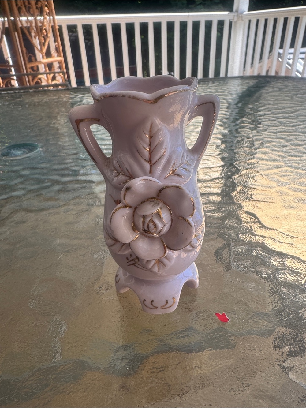 White Ceramic Floral Accent Vase with Gold Trim